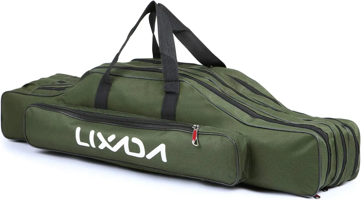 Lixada Fishing Rod Case - 3 Layers Oxford Bag, Portable Folding Carrier for Rods and Reels, Tackle Storage Travel Bag, 90cm/120cm/150cm Optional