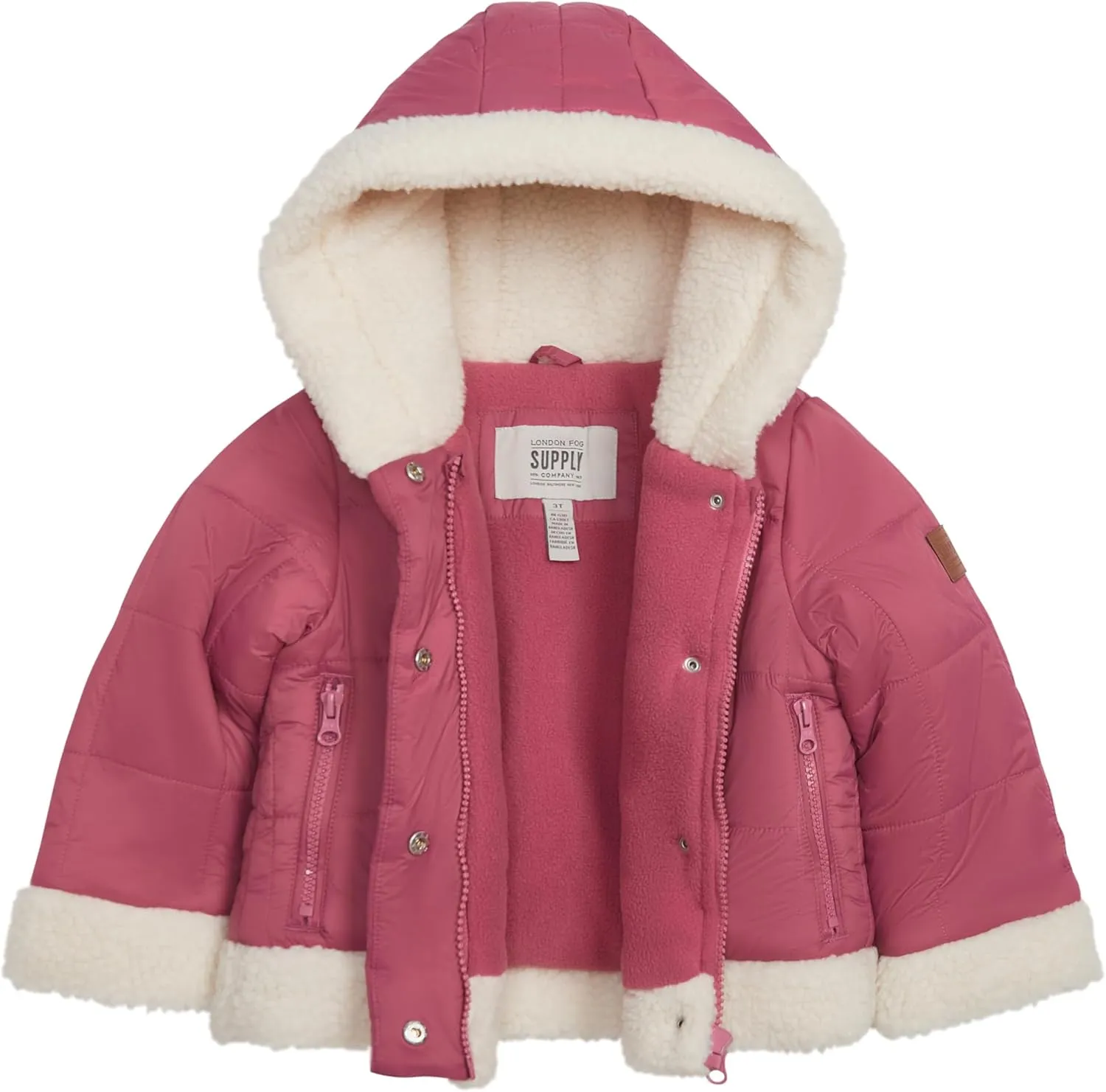 LONDON FOG Girls' Heavyweight Winter Puffer Coat with Sherpa Trim