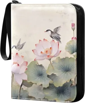 Lotus Painting Card Binder, 400 Pockets Card Holder with 50 Sleeves, Sturdy Card Holder Folders for Game Cards & Sports Cards