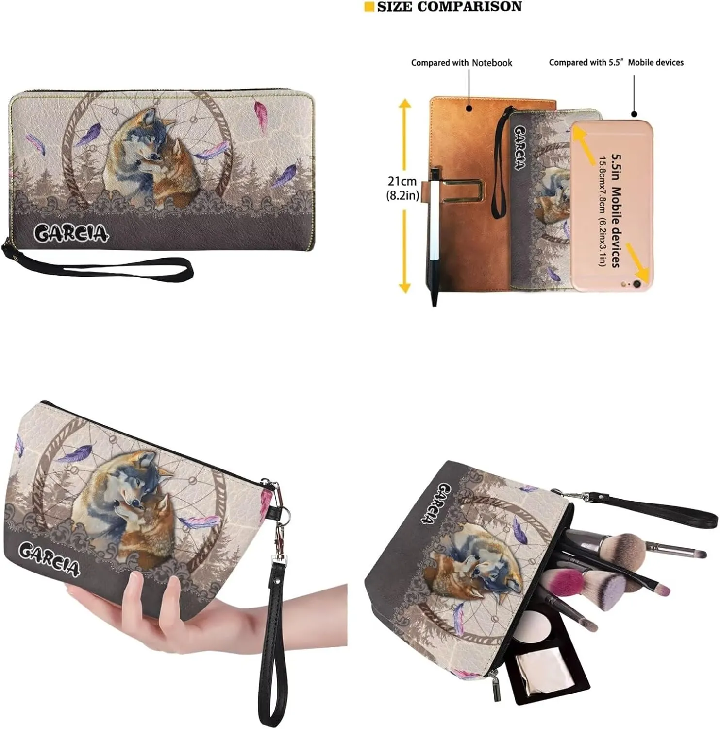 Lotusorchid Custom Tote Bag Name, Top Handle Handbag Satchel Shoulder Bag with Leather Wallet Cosmetic Bag for Women