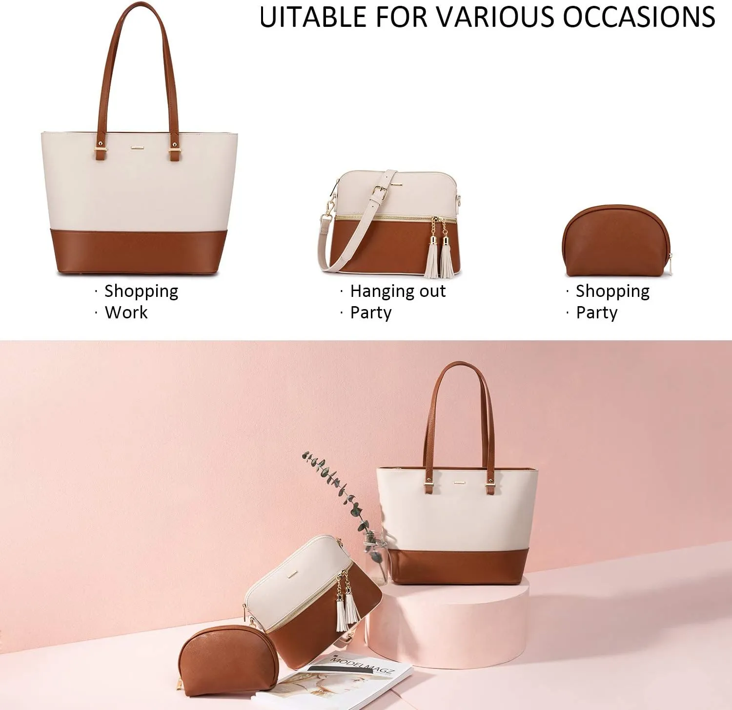 LOVEVOOK Handbags for Women Shoulder Bags Tote Satchel Hobo 3pcs Purse Set