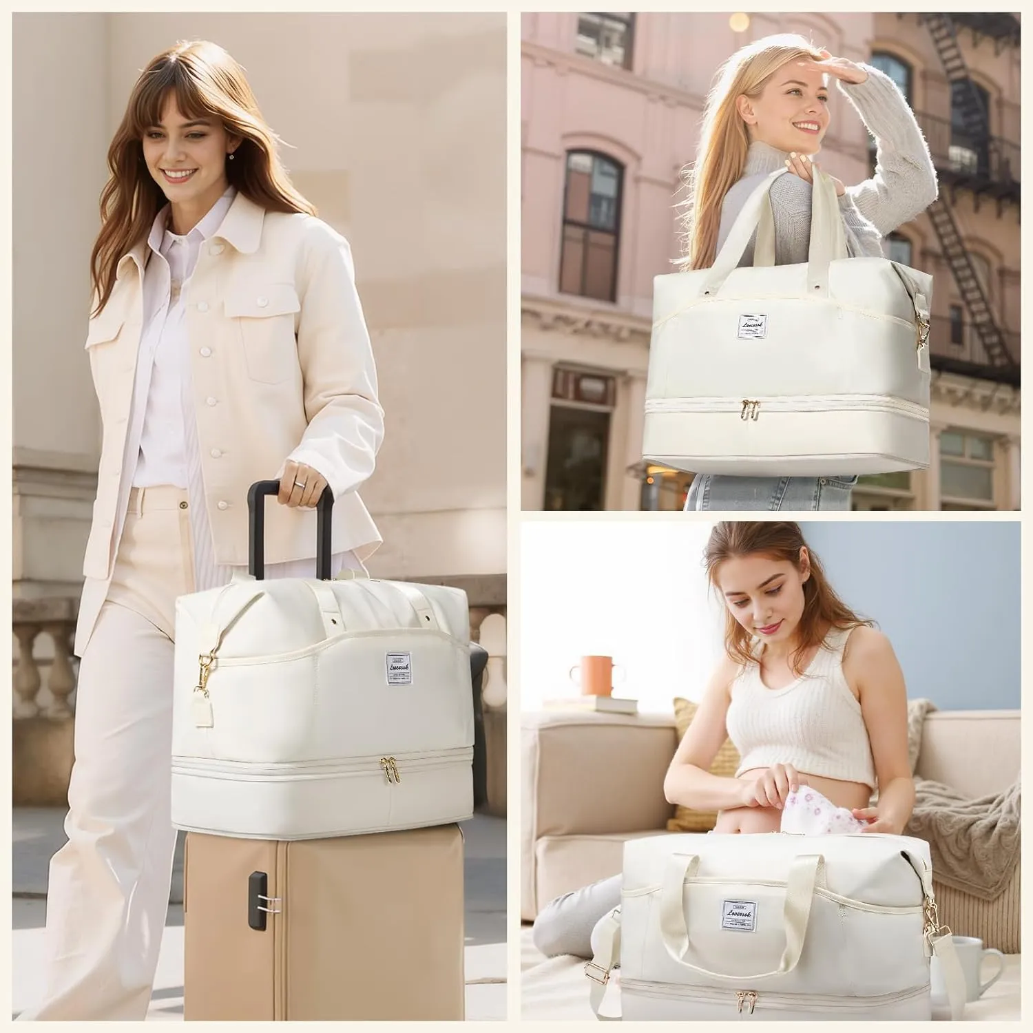 LOVEVOOK Weekender Bags for Women, Expandable Travel Duffle Bag with Shoes Compartment, Carry on Overnight Bag with Wet Pocket, Mom Hospital Bags for Labor and Delivery, 4PCS