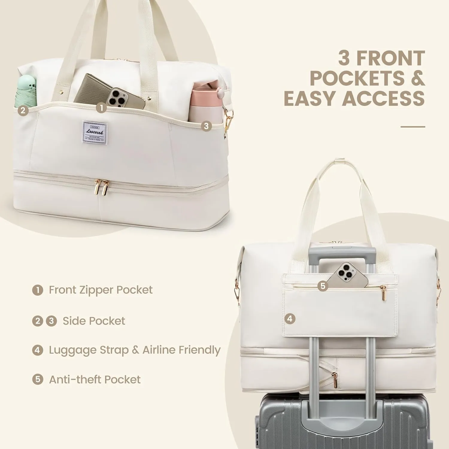 LOVEVOOK Weekender Bags for Women, Expandable Travel Duffle Bag with Shoes Compartment, Carry on Overnight Bag with Wet Pocket, Mom Hospital Bags for Labor and Delivery, 4PCS