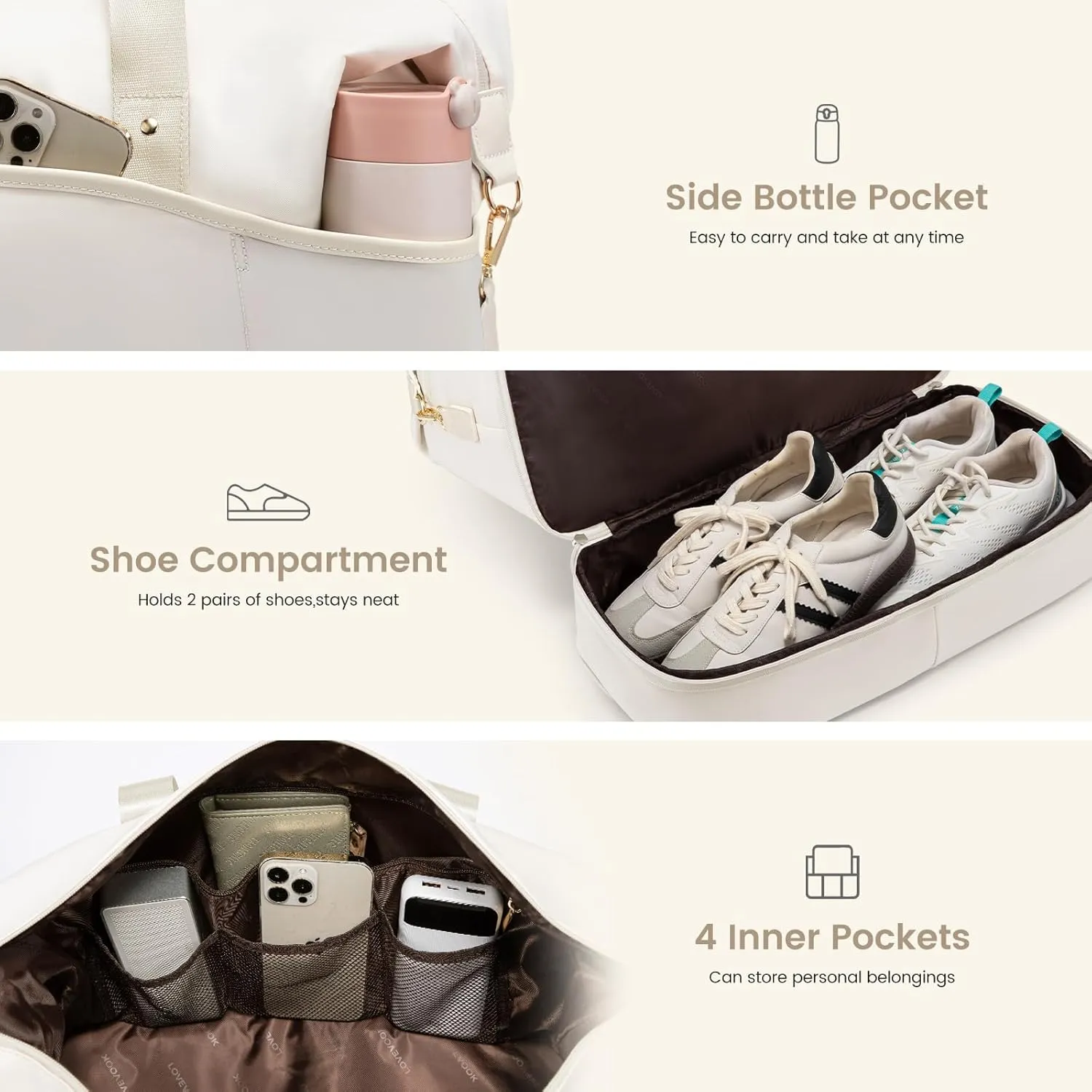 LOVEVOOK Weekender Bags for Women, Expandable Travel Duffle Bag with Shoes Compartment, Carry on Overnight Bag with Wet Pocket, Mom Hospital Bags for Labor and Delivery, 4PCS