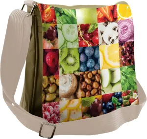 Lunarable Colorful Messenger Bag, Fruits Vegetables Collage, Unisex Cross-body