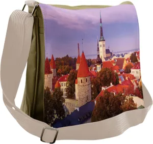 Lunarable European Messenger Bag, Medieval Old Town Autumn, Unisex Cross-body