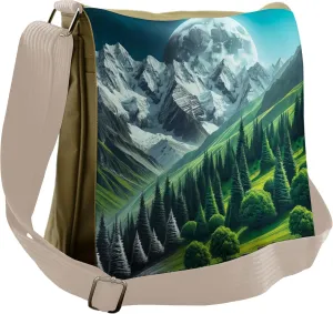 Lunarable Landscape Messenger Bag, Mountain Ridges and Moon, Unisex Cross-body