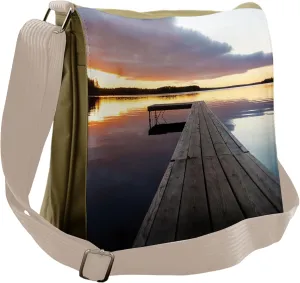 Lunarable Landscape Messenger Bag, Sunset over an Old Deck, Unisex Cross-body