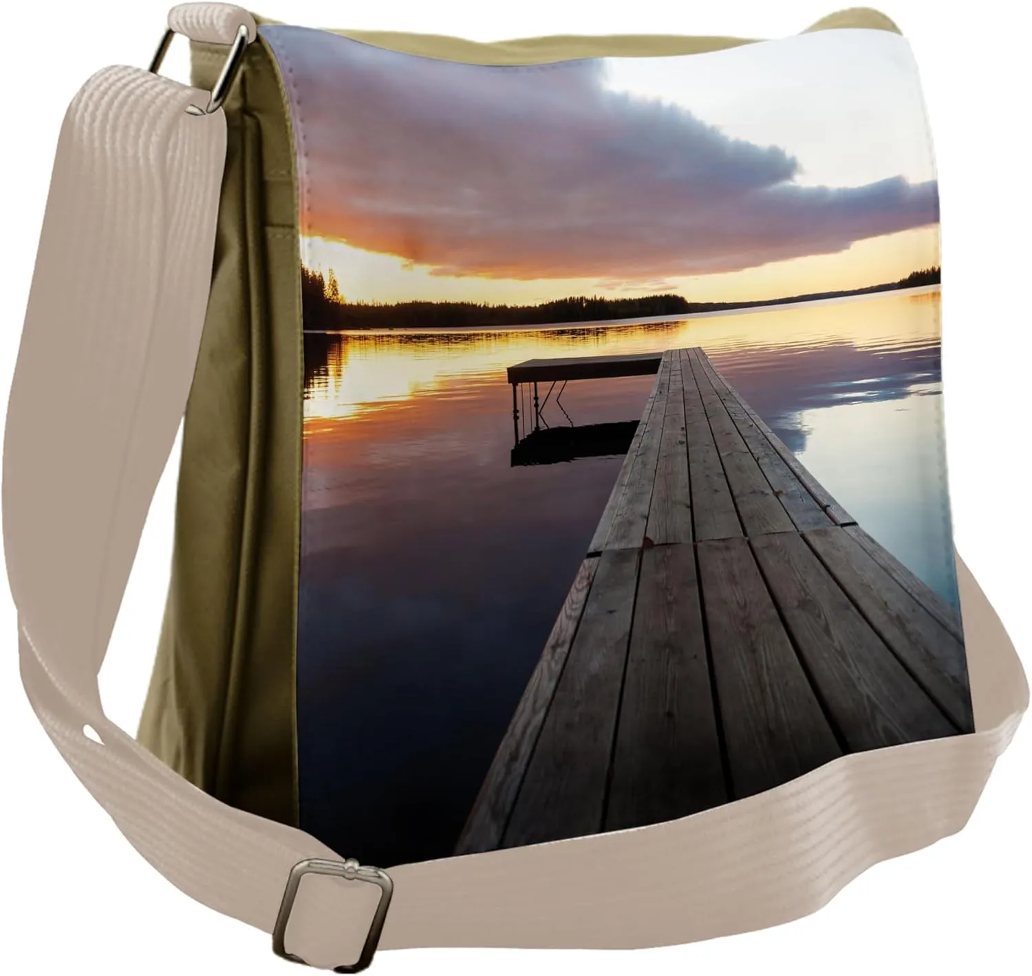 Lunarable Landscape Messenger Bag, Sunset over an Old Deck, Unisex Cross-body