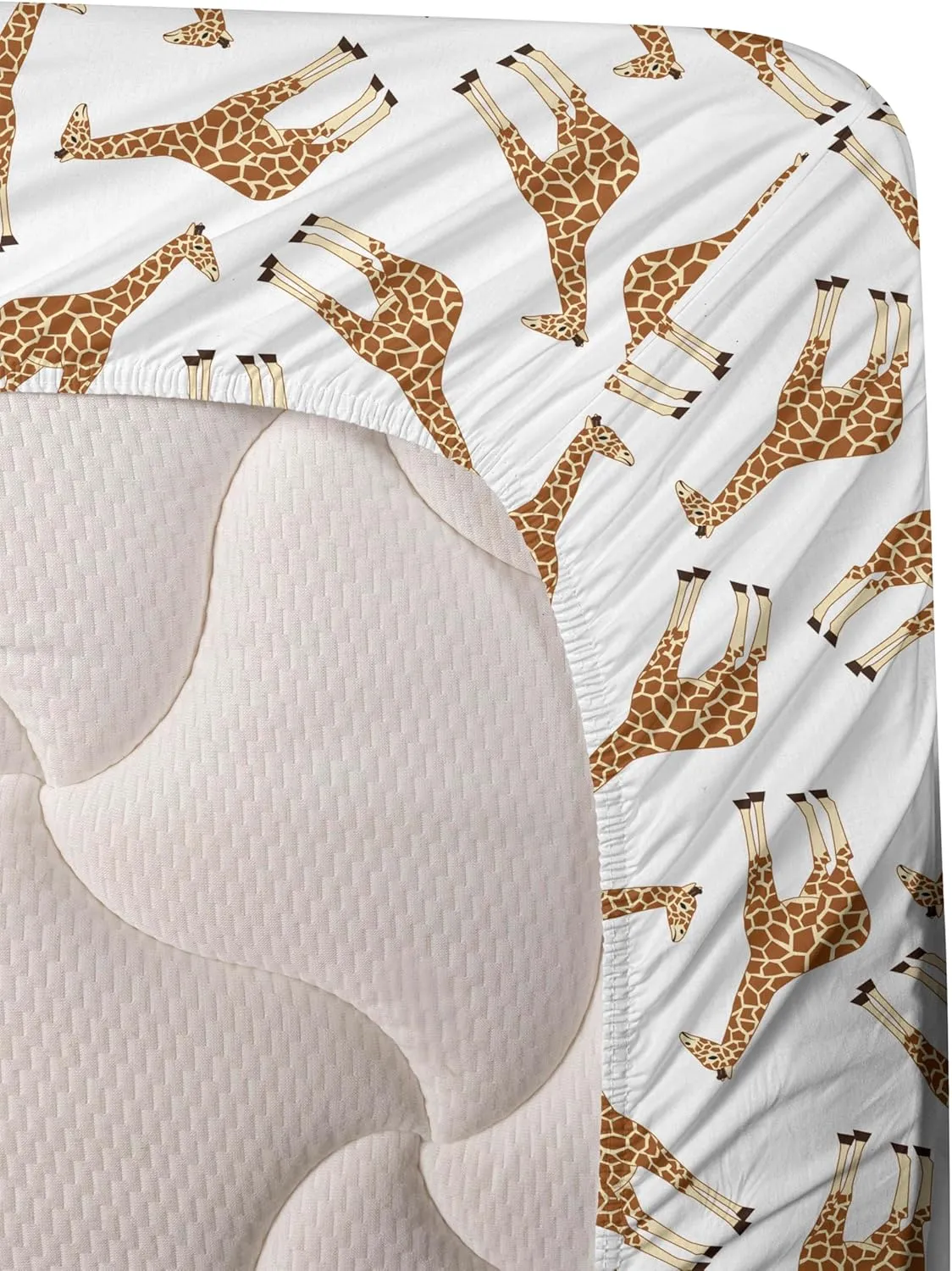 Lunarable Savannah Sheet Set, Simplistic Illustration Giraffe Animal Upside Down Messy Arrangement, Fitted and Flat Sheet with Pillowcase Bedding Accent 3 Piece Set, Twin, Brown White