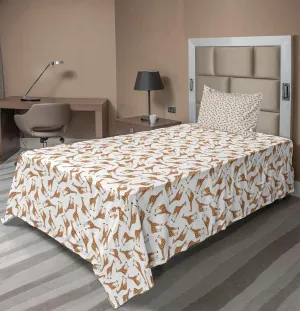 Lunarable Savannah Sheet Set, Simplistic Illustration Giraffe Animal Upside Down Messy Arrangement, Fitted and Flat Sheet with Pillowcase Bedding Accent 3 Piece Set, Twin, Brown White