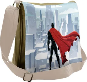 Lunarable Superhero Messenger Bag, Man Watching City Rooftop, Unisex Cross-body