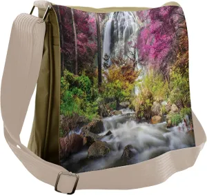 Lunarable Waterfall Messenger Bag, Colorful Forest Bushes, Unisex Cross-body