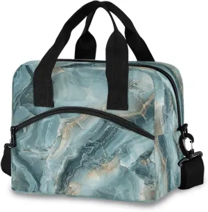Lunch Bag for Kids Green Marble with A Hint Of Gold Pattern Cooler Lunch Box Large Capacity Lunch Organizer for Boys Girls
