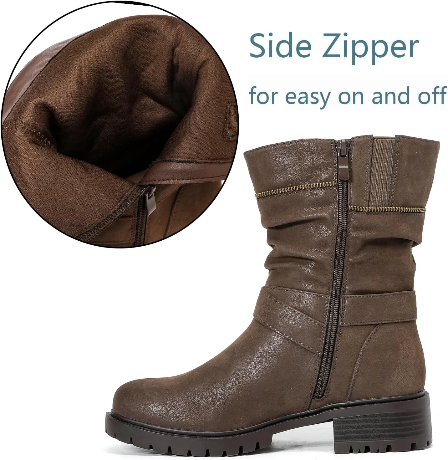 Luoika Women's Wide Width Ankle Boots - Low Heel Side Zipper Slouchy Mid Calf Boots Short Booties.