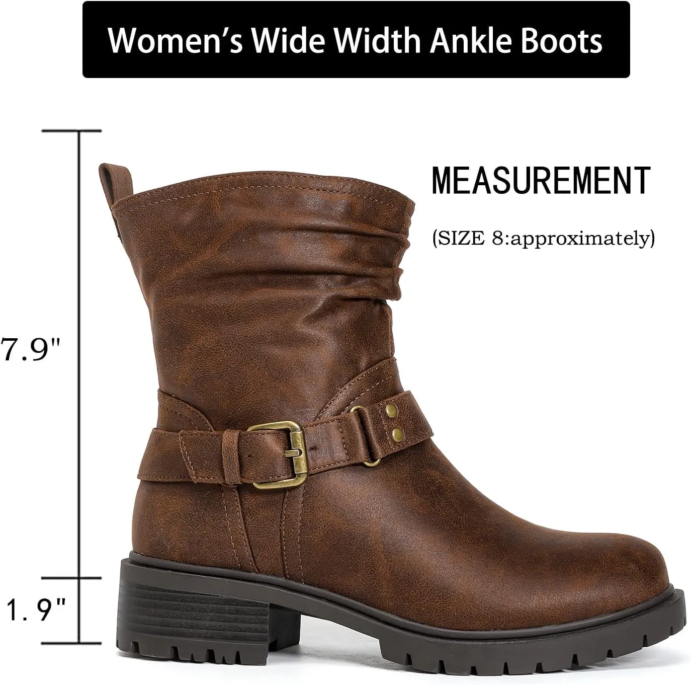 Luoika Women's Wide Width Ankle Boots - Low Heel Side Zipper Slouchy Mid Calf Boots Short Booties.