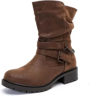 Luoika Women's Wide Width Ankle Boots - Low Heel Side Zipper Slouchy Mid Calf Boots Short Booties.