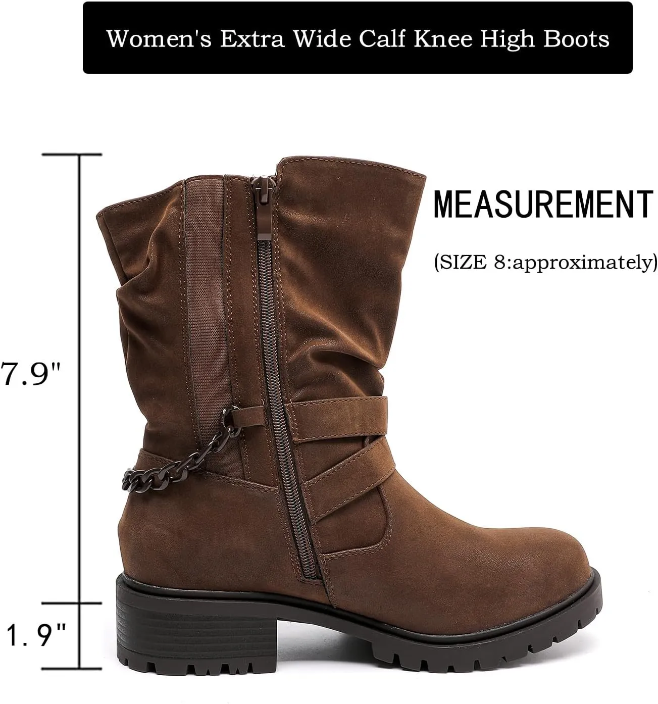 Luoika Women's Wide Width Ankle Boots - Low Heel Side Zipper Slouchy Mid Calf Boots Short Booties.