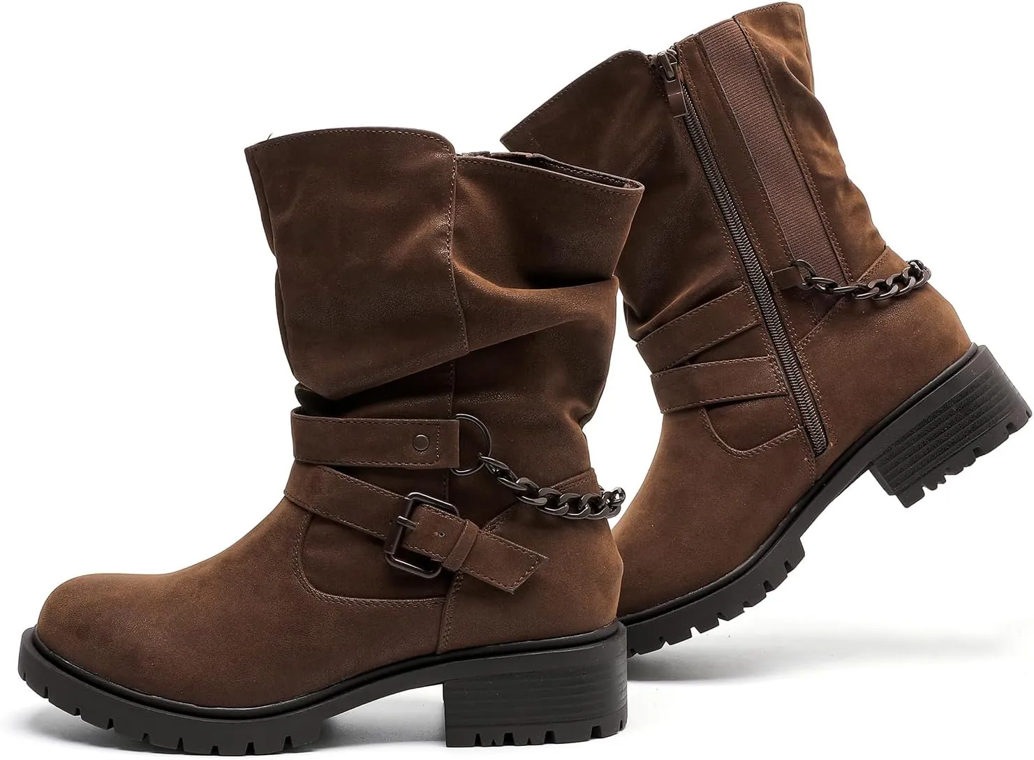 Luoika Women's Wide Width Ankle Boots - Low Heel Side Zipper Slouchy Mid Calf Boots Short Booties.