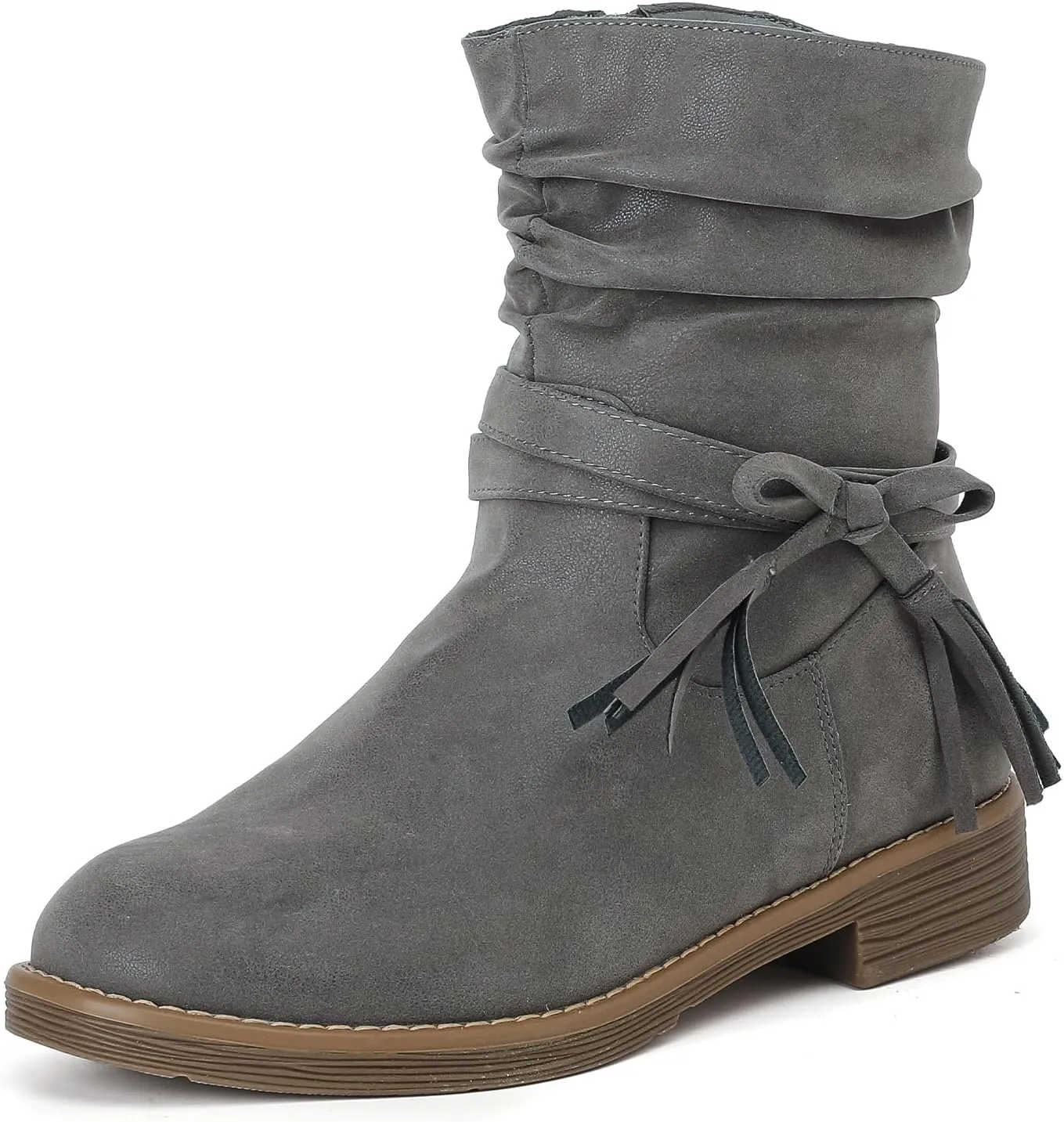 Luoika Women's Wide Width Ankle Boots - Low Heel Side Zipper Slouchy Mid Calf Boots Short Booties.