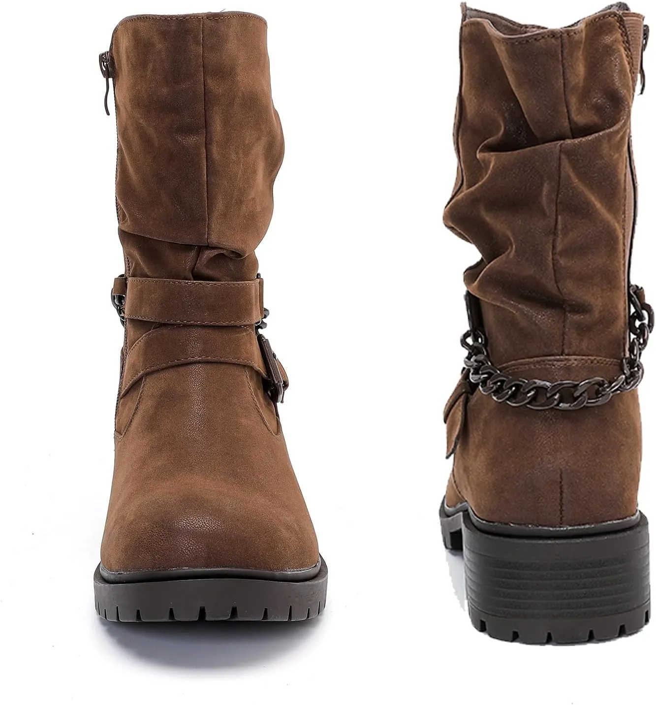 Luoika Women's Wide Width Ankle Boots - Low Heel Side Zipper Slouchy Mid Calf Boots Short Booties.