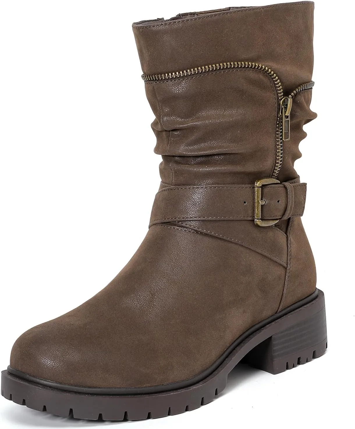 Luoika Women's Wide Width Ankle Boots - Low Heel Side Zipper Slouchy Mid Calf Boots Short Booties.