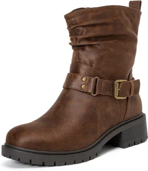 Luoika Women's Wide Width Ankle Boots - Low Heel Side Zipper Slouchy Mid Calf Boots Short Booties.