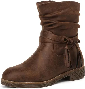 Luoika Women's Wide Width Ankle Boots - Low Heel Side Zipper Slouchy Mid Calf Boots Short Booties.