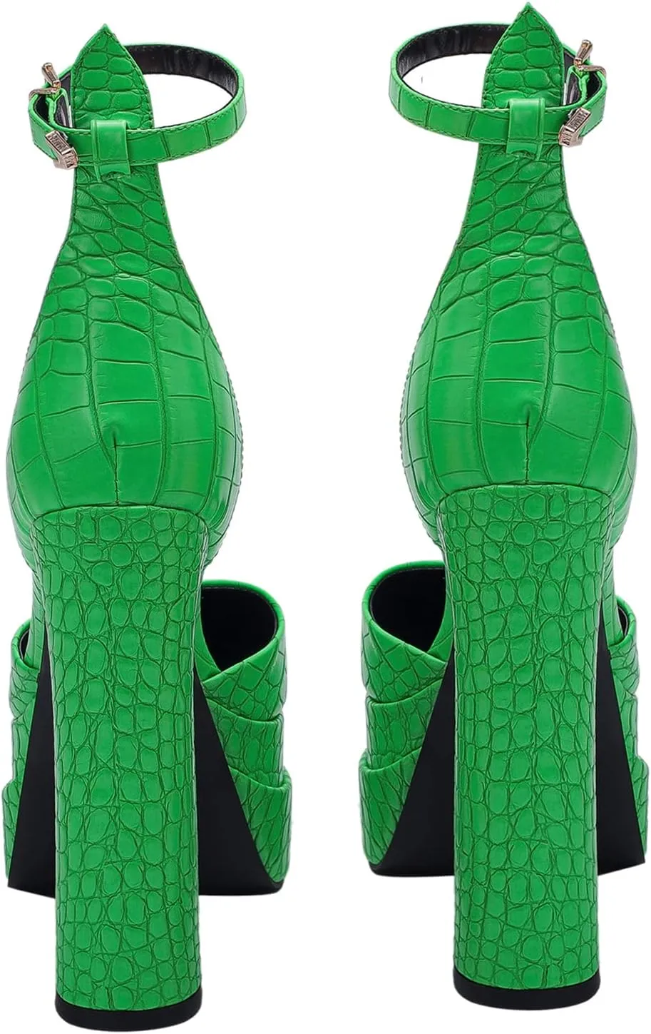 Lutalica W Trendy Women's Pointed Toe Sexy Crocodile Pattern Triple Platform Extreme High Block Heel Ankle Strap Pumps