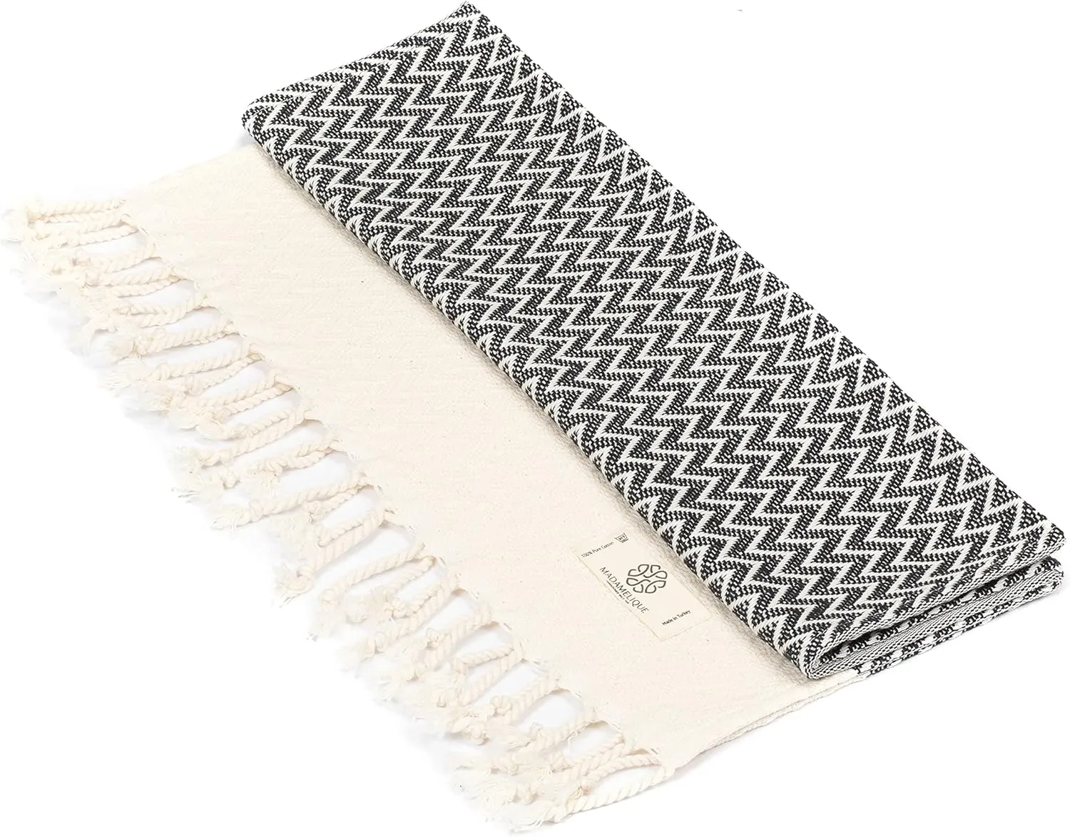 Madamelique Exclusive Hand Towels Set of 2-18 x 40 Inches - Decorative Bathroom Peshtemal Towel for Hand, Face, Hair, Yoga, Tea, Dishcloth, Kitchen and Bath - 100% Pure Cotton (Black)