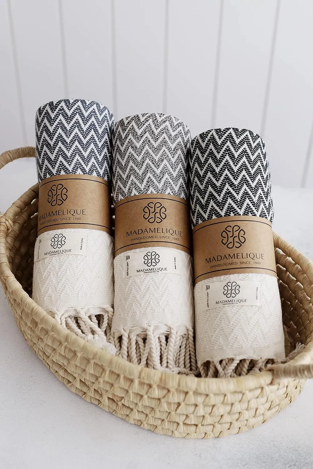 Madamelique Exclusive Hand Towels Set of 2-18 x 40 Inches - Decorative Bathroom Peshtemal Towel for Hand, Face, Hair, Yoga, Tea, Dishcloth, Kitchen and Bath - 100% Pure Cotton (Black)