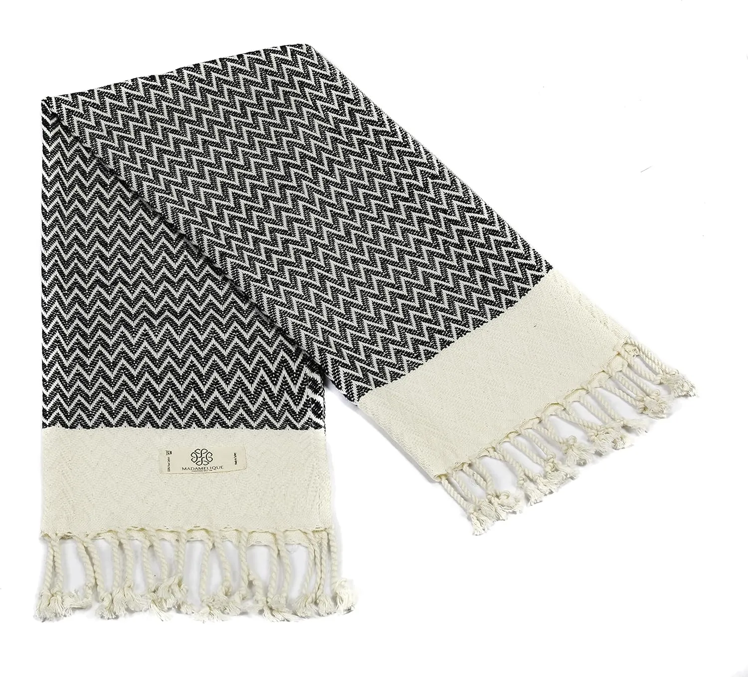 Madamelique Exclusive Hand Towels Set of 2-18 x 40 Inches - Decorative Bathroom Peshtemal Towel for Hand, Face, Hair, Yoga, Tea, Dishcloth, Kitchen and Bath - 100% Pure Cotton (Black)