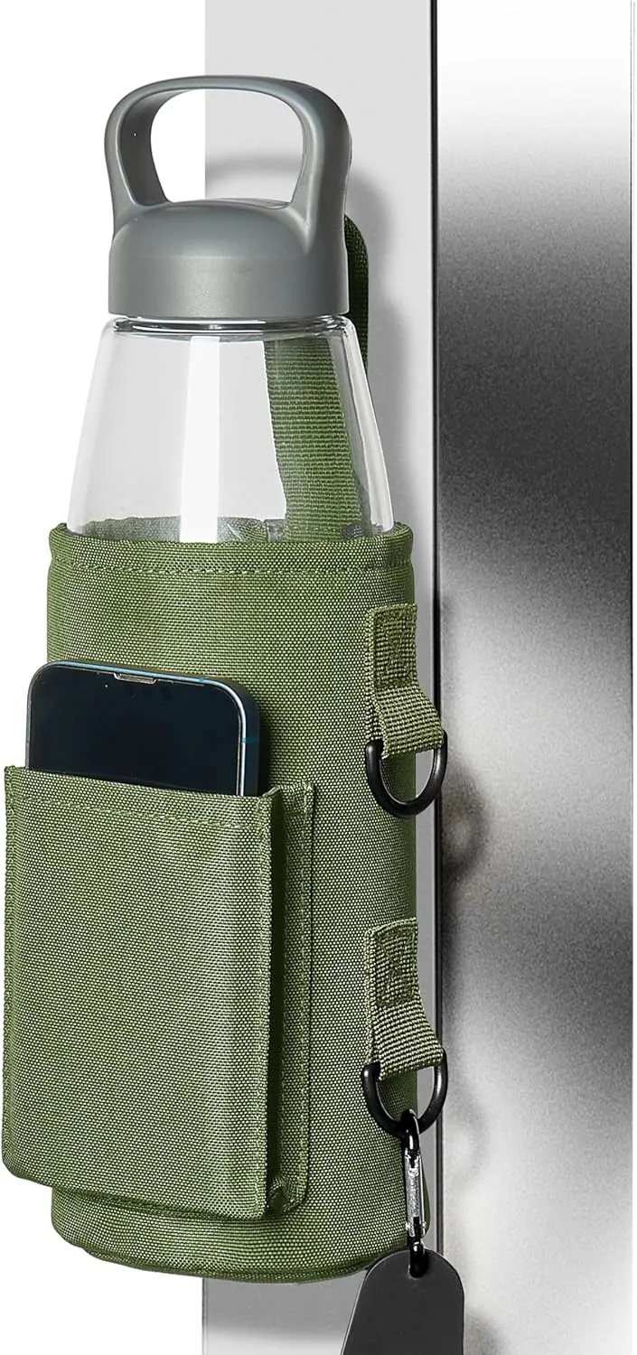 Magnetic Water Bottle Holder Magnetic Gym Bag Water Bottle Carrier Pouch with Phone Pocket Silicone Towel Buckle and Sling for Easy Attachment to Metal Exercise Equipment(Green)