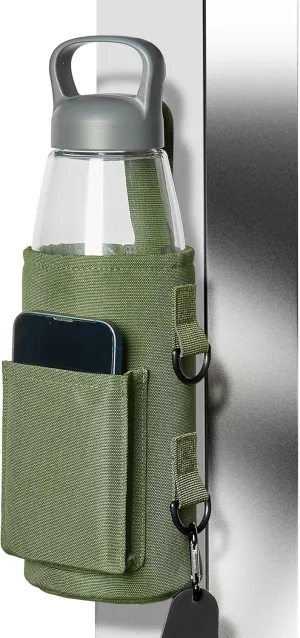 Magnetic Water Bottle Holder Magnetic Gym Bag Water Bottle Carrier Pouch with Phone Pocket Silicone Towel Buckle and Sling for Easy Attachment to Metal Exercise Equipment(Green)
