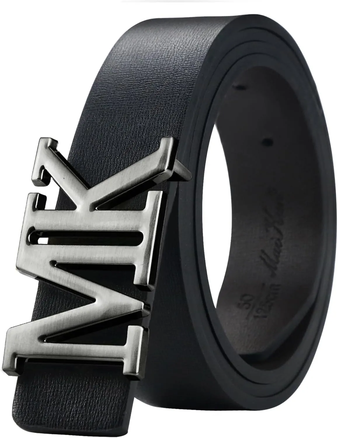 maikun Mens Dress Leather Belt, 1.3'' Width Casual Black Belt for Men
