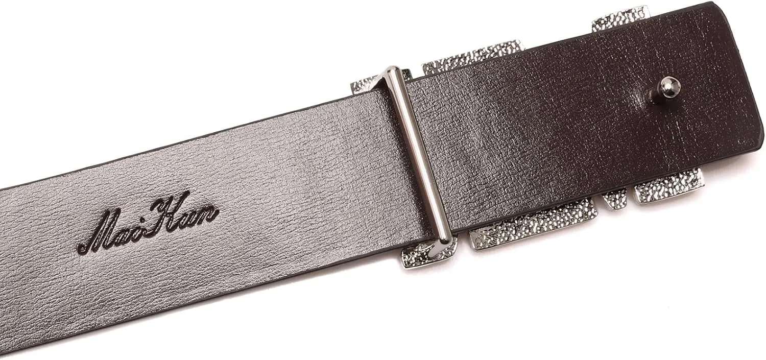 maikun Mens Dress Leather Belt, 1.3'' Width Casual Black Belt for Men
