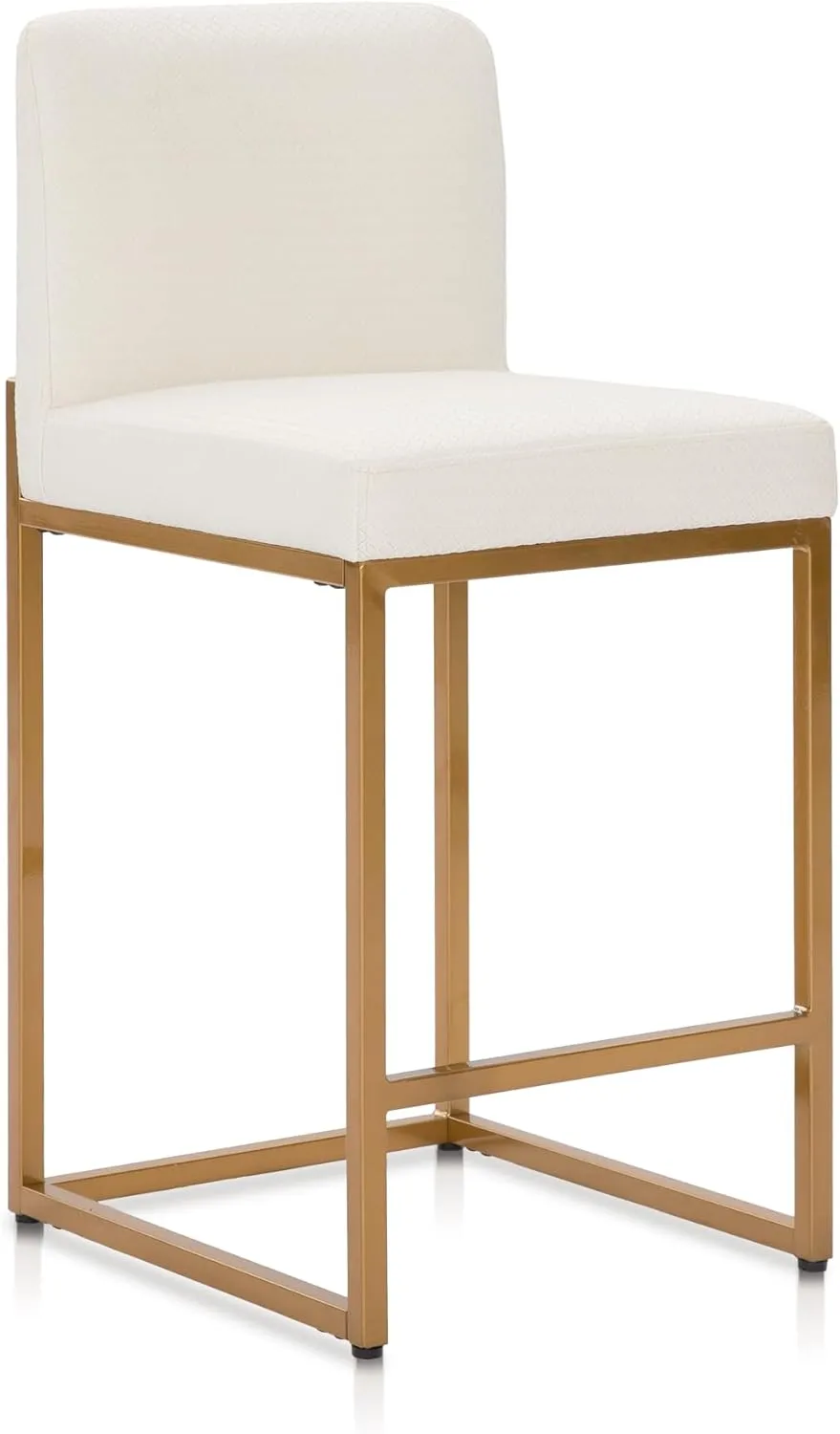 MAISON ARTS Off White & Gold Bar Stools Set of 4, Counter Height 24 Inch Barstools with Back, Modern Faux Leather Upholstered Bar Chairs for Kitchen Island & Home Bar, Metal Frame, Supports 330 lbs