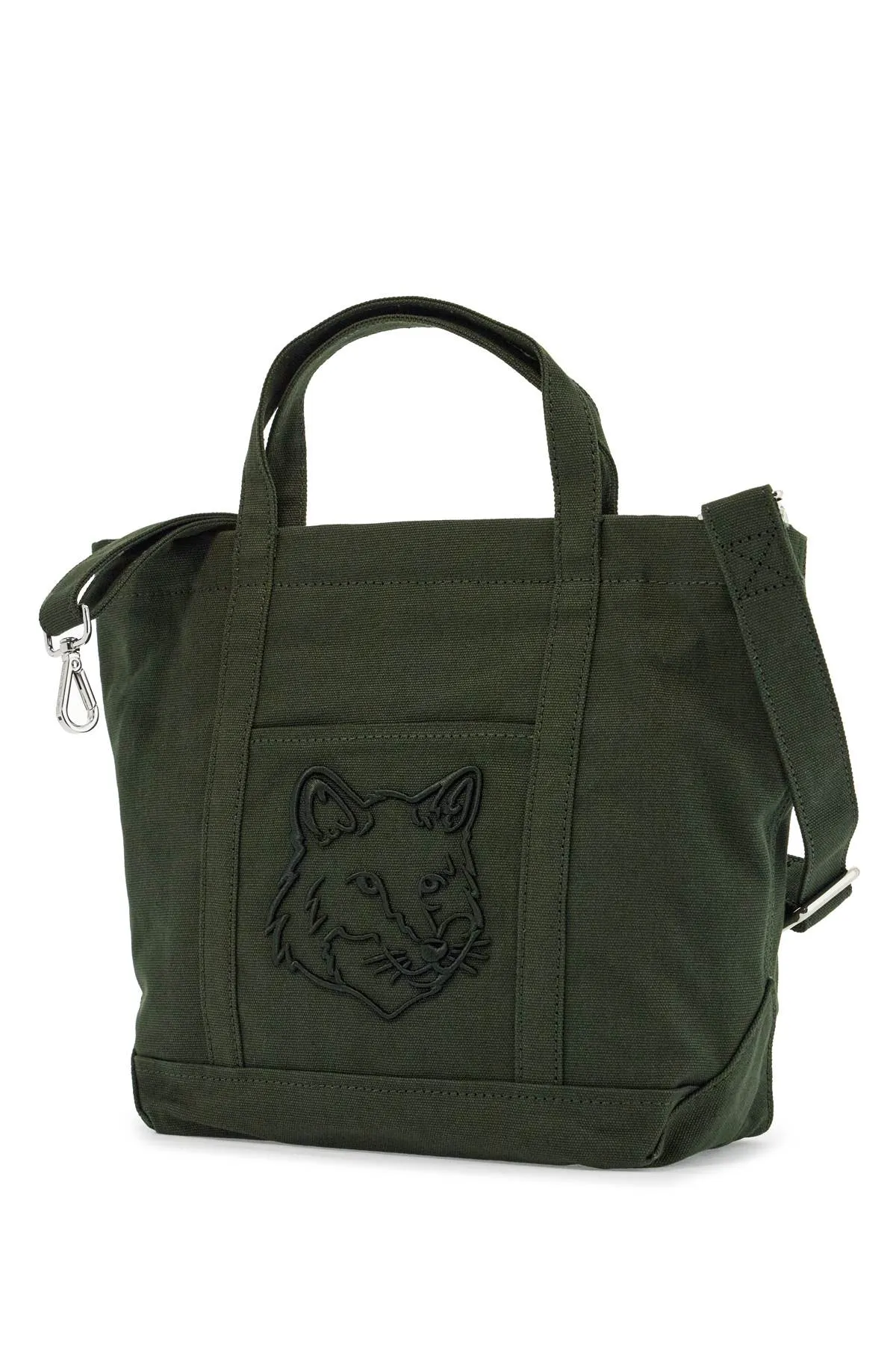 Maison Kitsune Small Tote Bag In Ranger Green Cotton With Embroidered Fox Logo