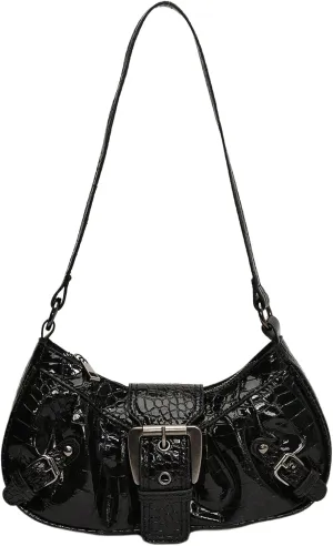 MakeMeChic Women's PU Leather Top Handle Buckle Shoulder Bag PU Leather Retro Vintage Mini Handbags