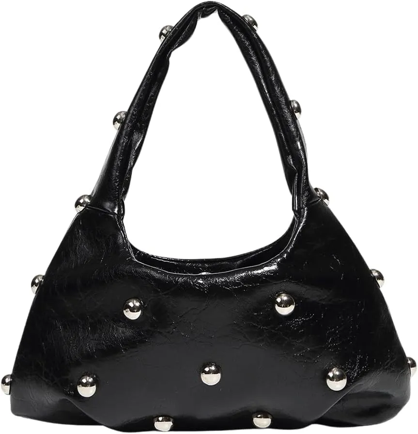 MakeMeChic Women's Studded Faux Leather Shoulder Bag Top Handle Grunge Punk Underarm Handbag