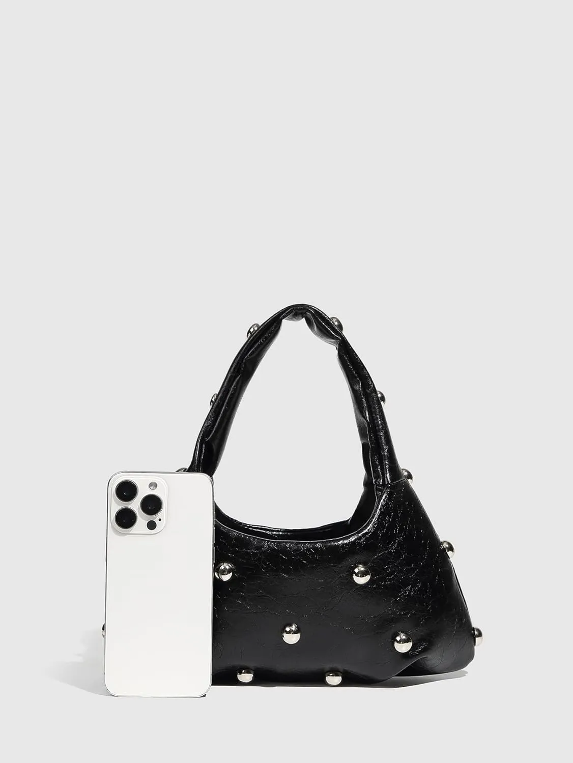 MakeMeChic Women's Studded Faux Leather Shoulder Bag Top Handle Grunge Punk Underarm Handbag