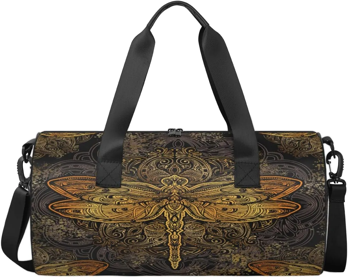 Mandala Gold Butterfly Sports Duffel Bag, Gym Tote Bag Waterproof Weekender Travel Bag for Overnight Travel Luggage Workout Women Men