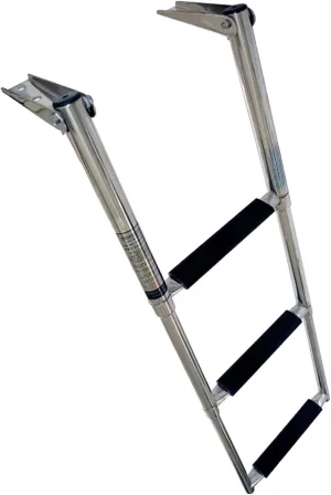 MARINE CITY 3-Step Telescoping Drop Ladder – Polished 304 Stainless Steel, 400 lbs Capacity, Anti-Rattle Design – Ideal for Boats, Yachts, Marines