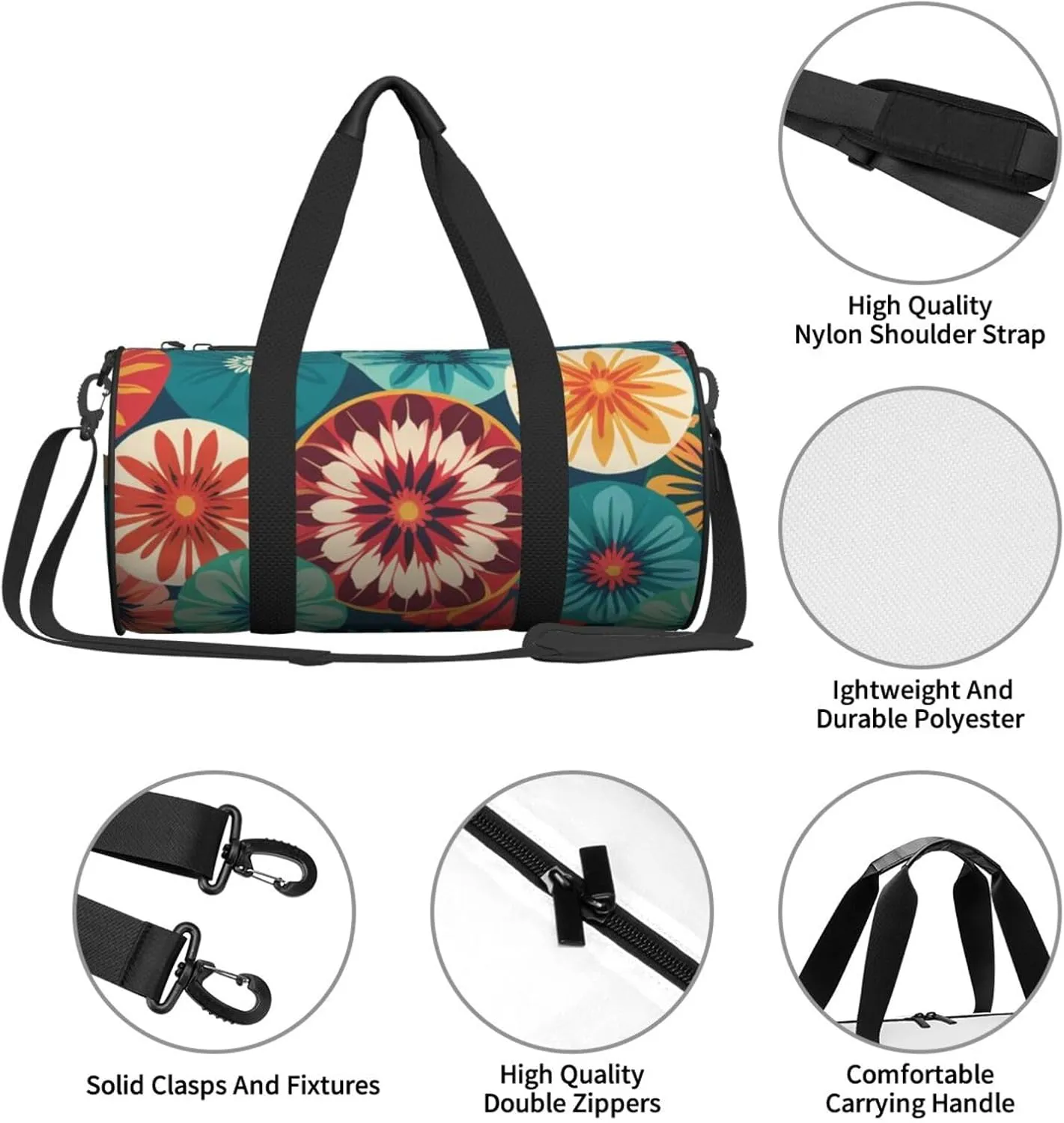 Medallion Multi Printed Travel Bag,Round Personal Item Storage bag,Foldie Duffel Bag for Traveling Vacation,Fitness,Sports