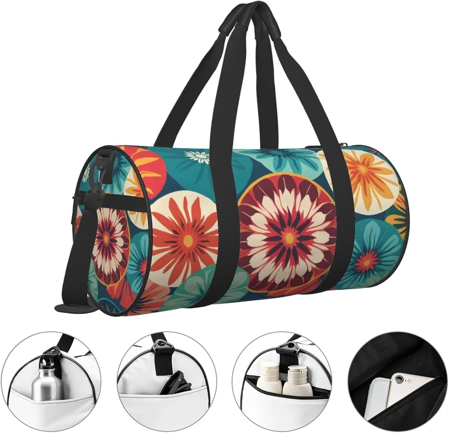 Medallion Multi Printed Travel Bag,Round Personal Item Storage bag,Foldie Duffel Bag for Traveling Vacation,Fitness,Sports