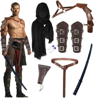 Medieval Renaissance Accessories Knight Leather Viking Belt Half Shoulder Armor Scarf Buckle Bracers Retro Sword Frog