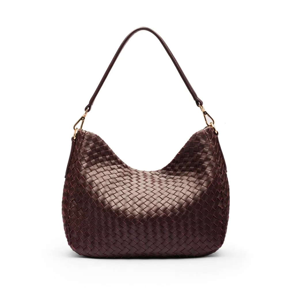 Melissa Slouchy Leather Woven Bag - Burgundy