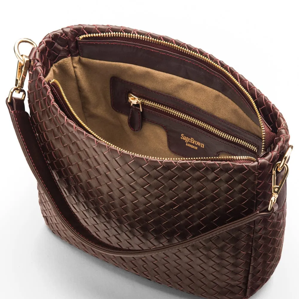 Melissa Slouchy Leather Woven Bag - Burgundy
