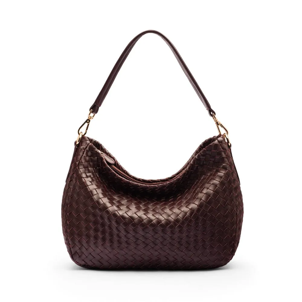 Melissa Slouchy Leather Woven Bag - Burgundy