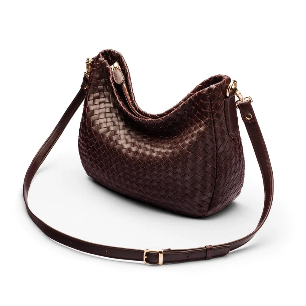 Melissa Slouchy Leather Woven Bag - Burgundy